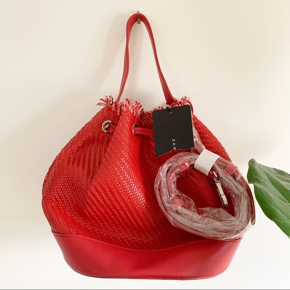 Zara Bags Zara Red Woven Bucket Bag Poshmark